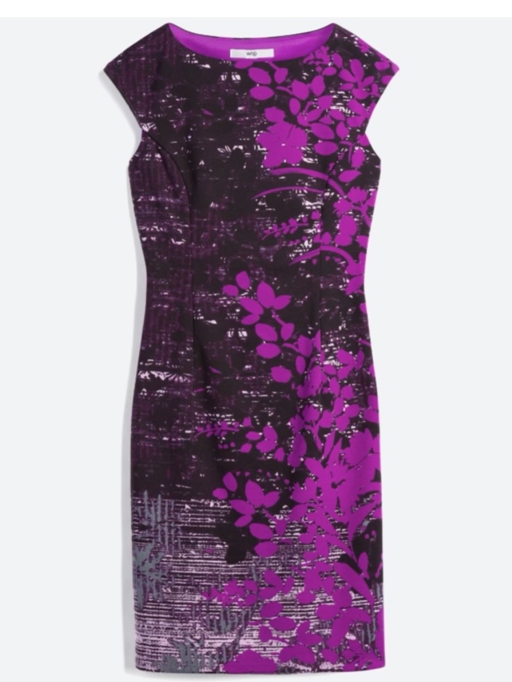 Wisp Purple Floral Cap-Sleeve Sheath Midi Dress